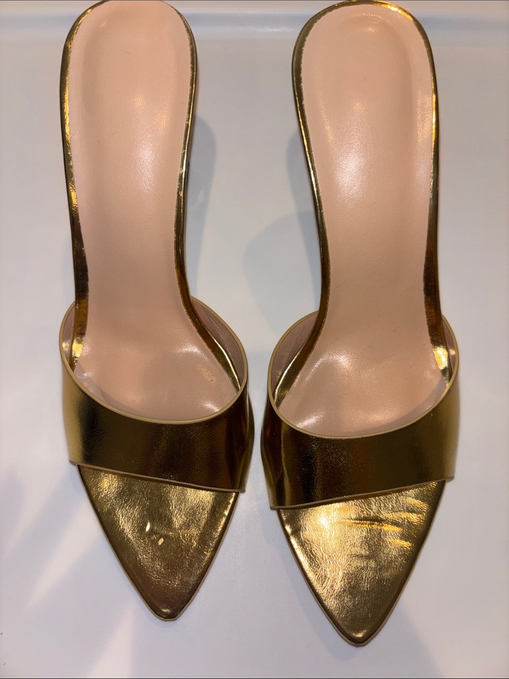 Gold Pointed-Toe Slide Heels - Women's Metallic Mule